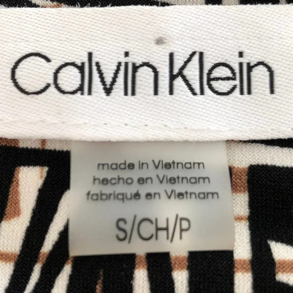 Calvin Klein Sleeveless Scoop Neck Bamboo Print Top Black Tan Wht Sz S NWOT - Picture 12 of 15